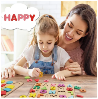 Mihraaj | Pack of 4 Wooden Alphabet & Number Puzzle Set ā Learning Toy