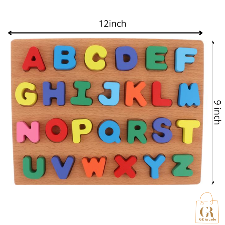Mihraaj | Pack of 4 Wooden Alphabet & Number Puzzle Set ā Learning Toy