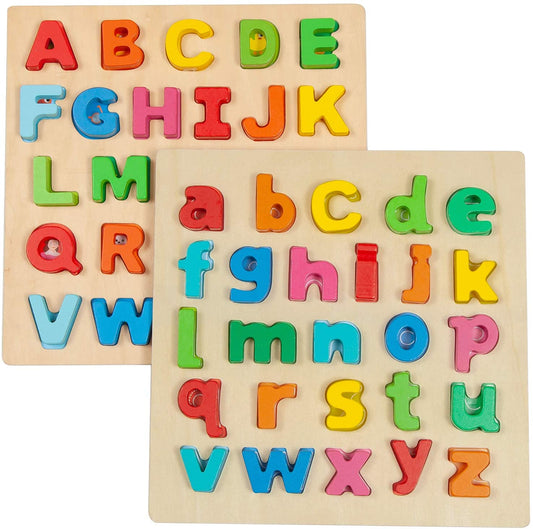 Mihraaj | Pack of 4 Wooden Alphabet & Number Puzzle Set – Learning Toy