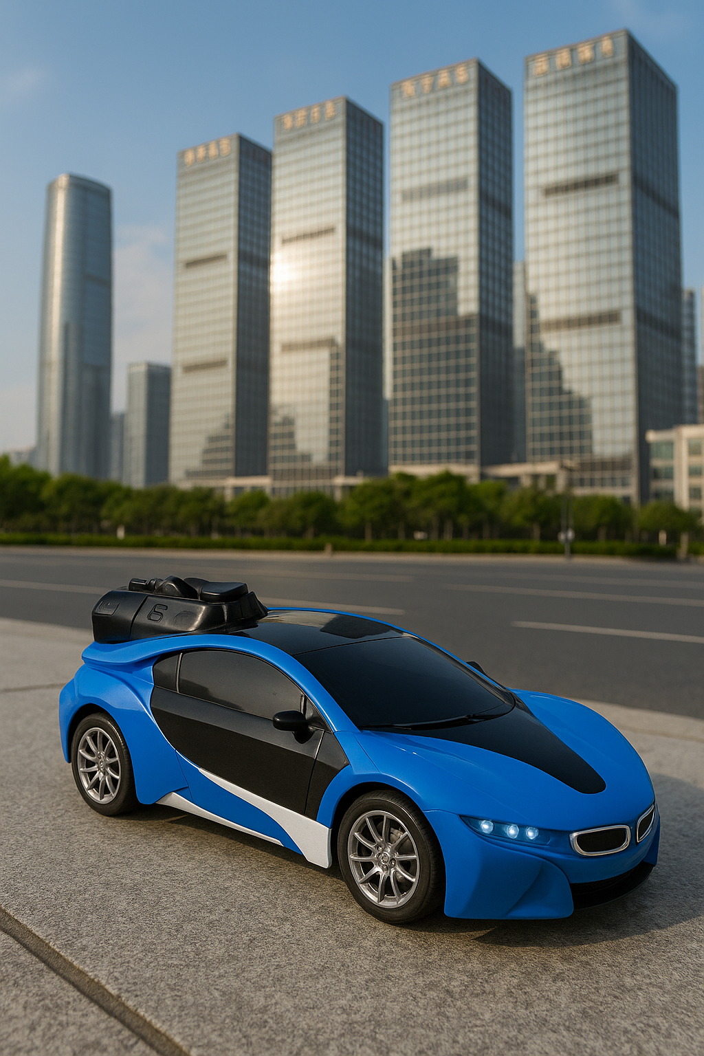 Mihraaj | Blue Remote Control Sports Car with Water Spray – Rechargeable RC Car for Kids with LED Lights & 2.4GHz Controller