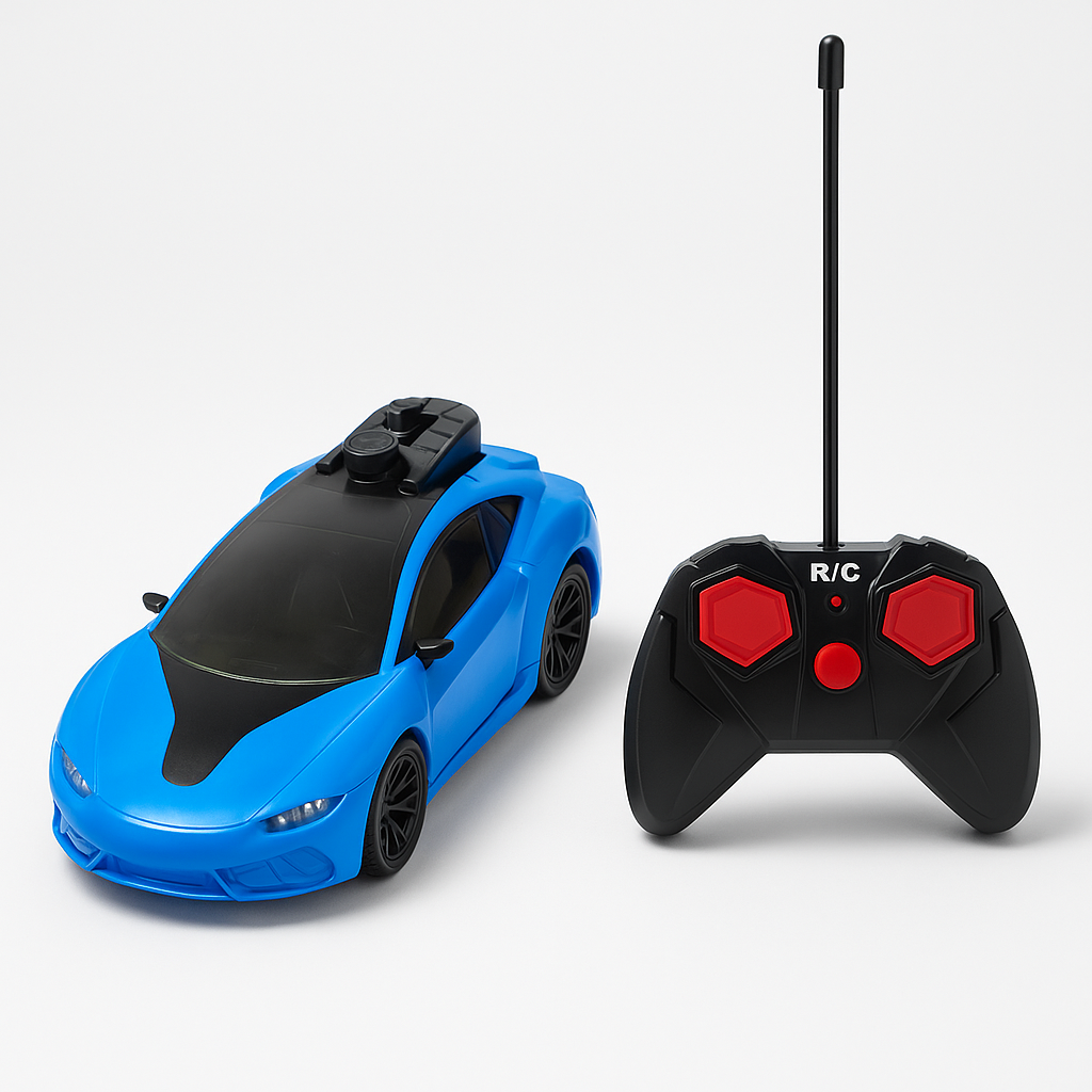 Mihraaj | Blue Remote Control Sports Car with Water Spray – Rechargeable RC Car for Kids with LED Lights & 2.4GHz Controller