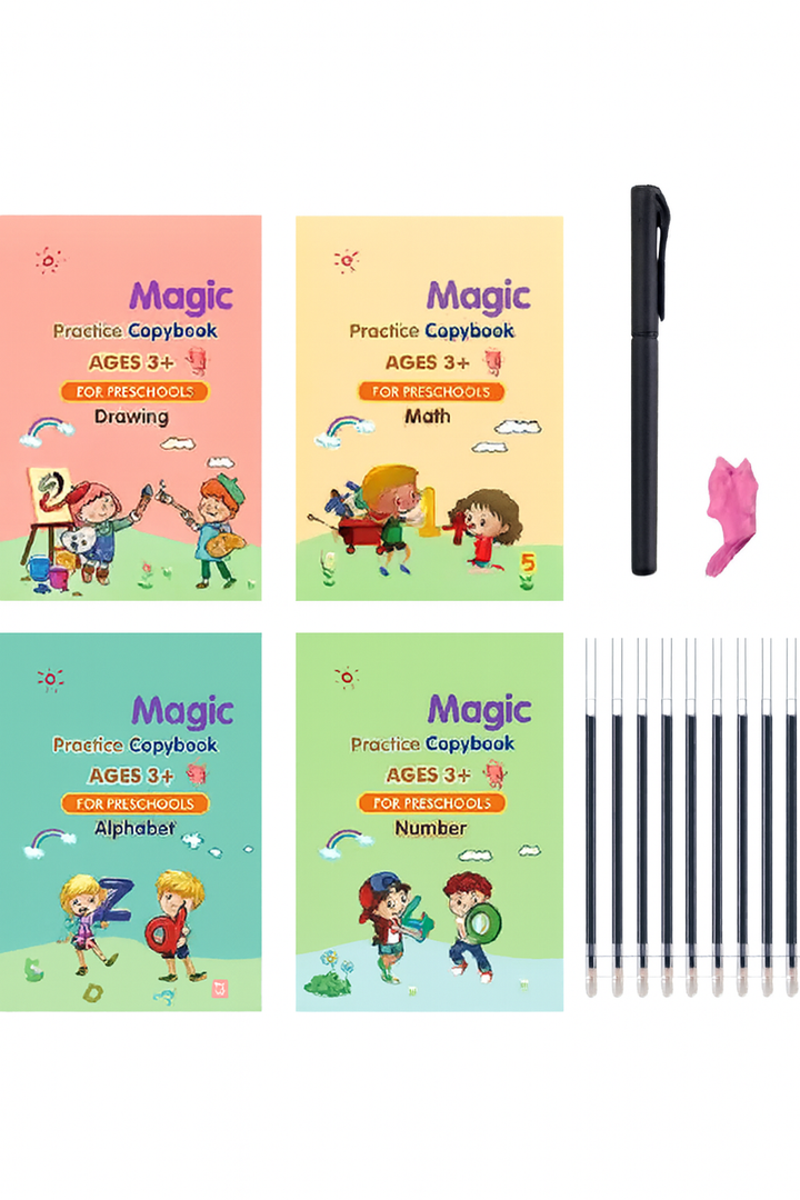Mihraaj | Magic Sank Practice Books (Pack of 4) – Reusable Handwriting Learning Set ✍️ - Mihraaj