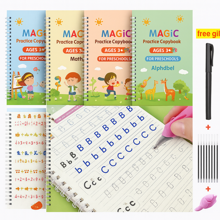 Mihraaj | Magic Sank Practice Books (Pack of 4) – Reusable Handwriting Learning Set ✍️ - Mihraaj