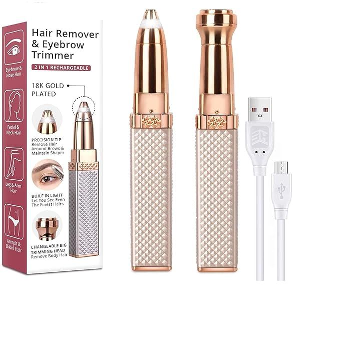 Mihraaj | New 2 in 1 Flawless Facial & Eyebrow Hair Remover – Painless Electric Trimmer for Face, Brows & Body Hair | Rechargeable Mihraaj