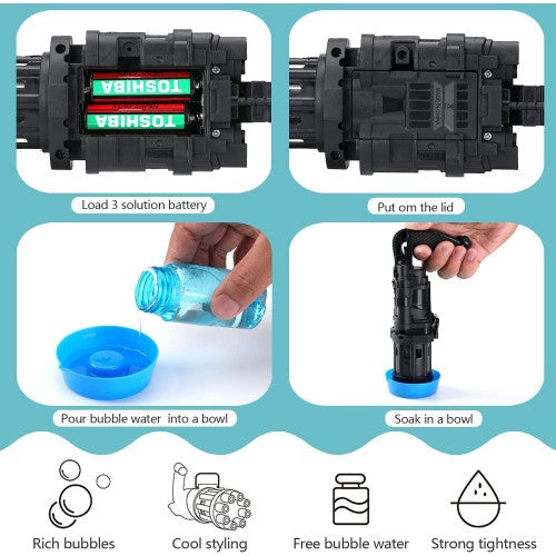 Mihraaj | 🫧 8-Hole Bubble Gun Machine for Kids – Automatic Gatling Bubble Blower Toy with Bubble Liquid Mihraaj