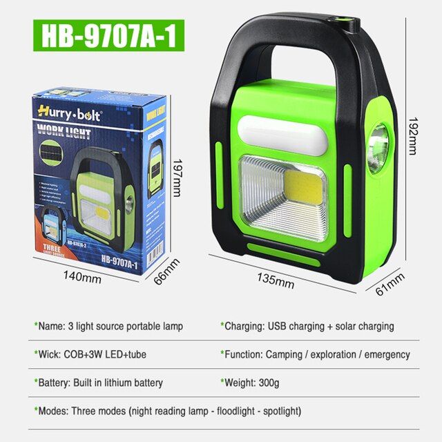 Solar Rechargeable 3-in-1 LED Work Light with Triple Light Sources – Solar & Electric Rechargeable & Portable Mihraaj