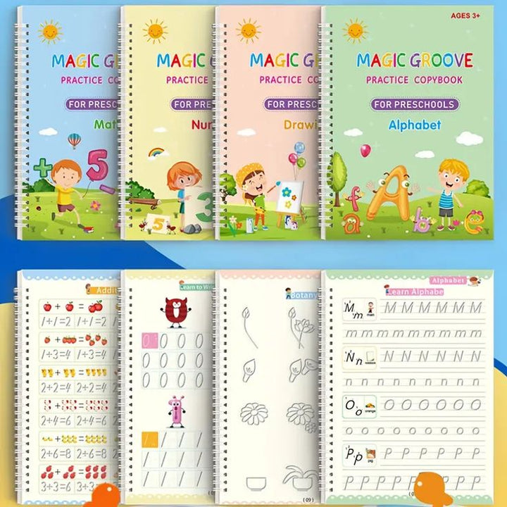 Mihraaj | Magic Sank Practice Books (Pack of 4) – Reusable Handwriting Learning Set ✍️ - Mihraaj
