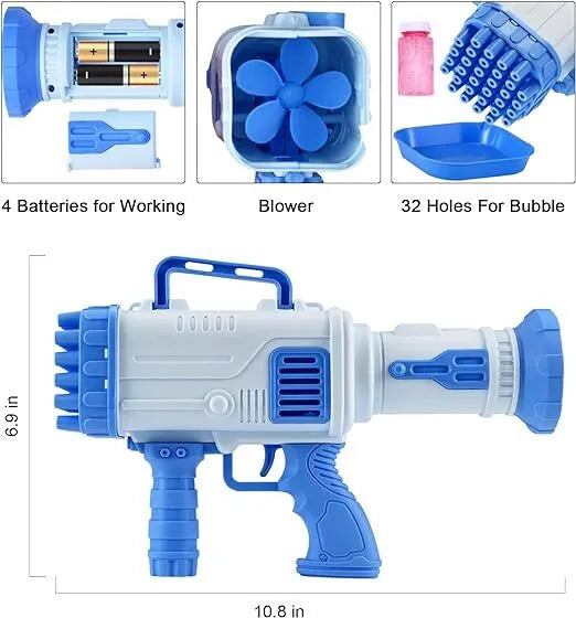 Mihraaj | 32-Hole Rocket Bubble Gun – High-Performance Bubble Blaster for Kids | Outdoor Summer Toy